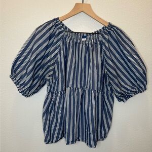 Old Navy Blue and White Striped Nautical Top Size Large